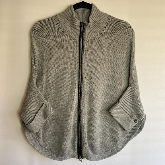 Jana Grey Full Zip Cardigan Sweater Leather Accents Size S/M - Picture 1 of 11